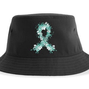 Cancer Survivor Gift Teal Ribbon Ovarian Cancer Awareness Sustainable Bucket Hat