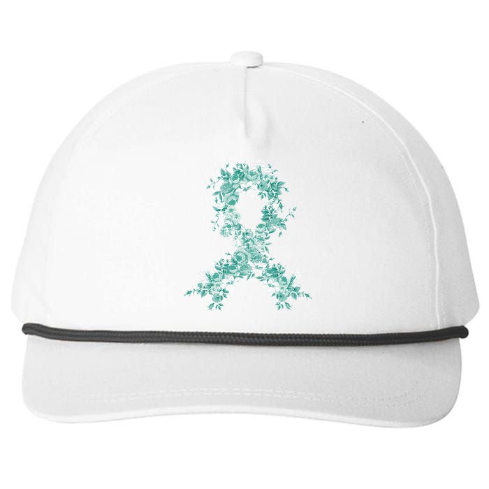 Cancer Survivor Gift Teal Ribbon Ovarian Cancer Awareness Snapback Five-Panel Rope Hat