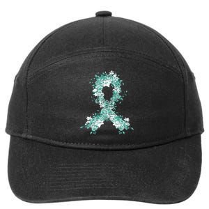 Cancer Survivor Gift Teal Ribbon Ovarian Cancer Awareness 7-Panel Snapback Hat