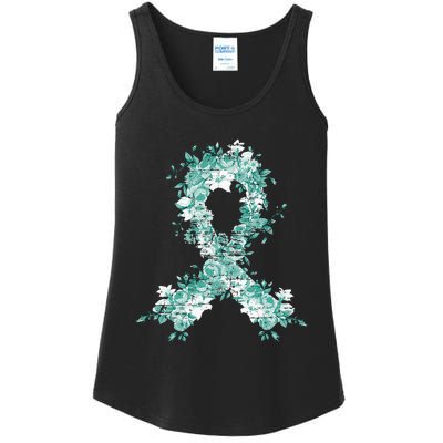 Cancer Survivor Gift Teal Ribbon Ovarian Cancer Awareness Ladies Essential Tank