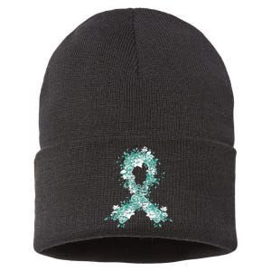 Cancer Survivor Gift Teal Ribbon Ovarian Cancer Awareness Sustainable Knit Beanie