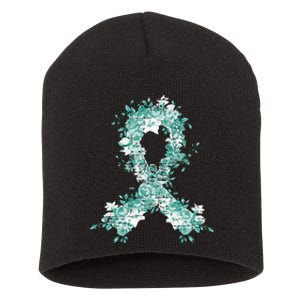 Cancer Survivor Gift Teal Ribbon Ovarian Cancer Awareness Short Acrylic Beanie