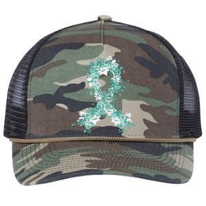 Cancer Survivor Gift Teal Ribbon Ovarian Cancer Awareness Retro Rope Trucker Hat Cap