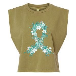 Cancer Survivor Gift Teal Ribbon Ovarian Cancer Awareness Garment-Dyed Women's Muscle Tee