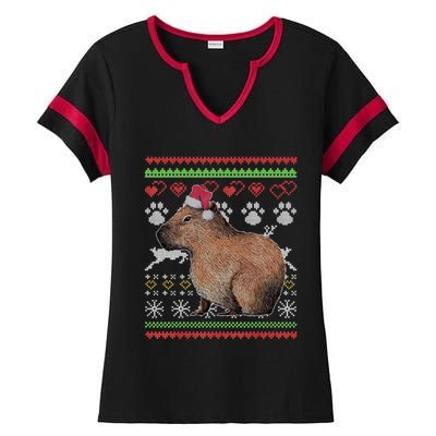 Capybara Santacool Giftclaus Ugly Christmas Sweater Holiday Lover Gift Ladies Halftime Notch Neck Tee