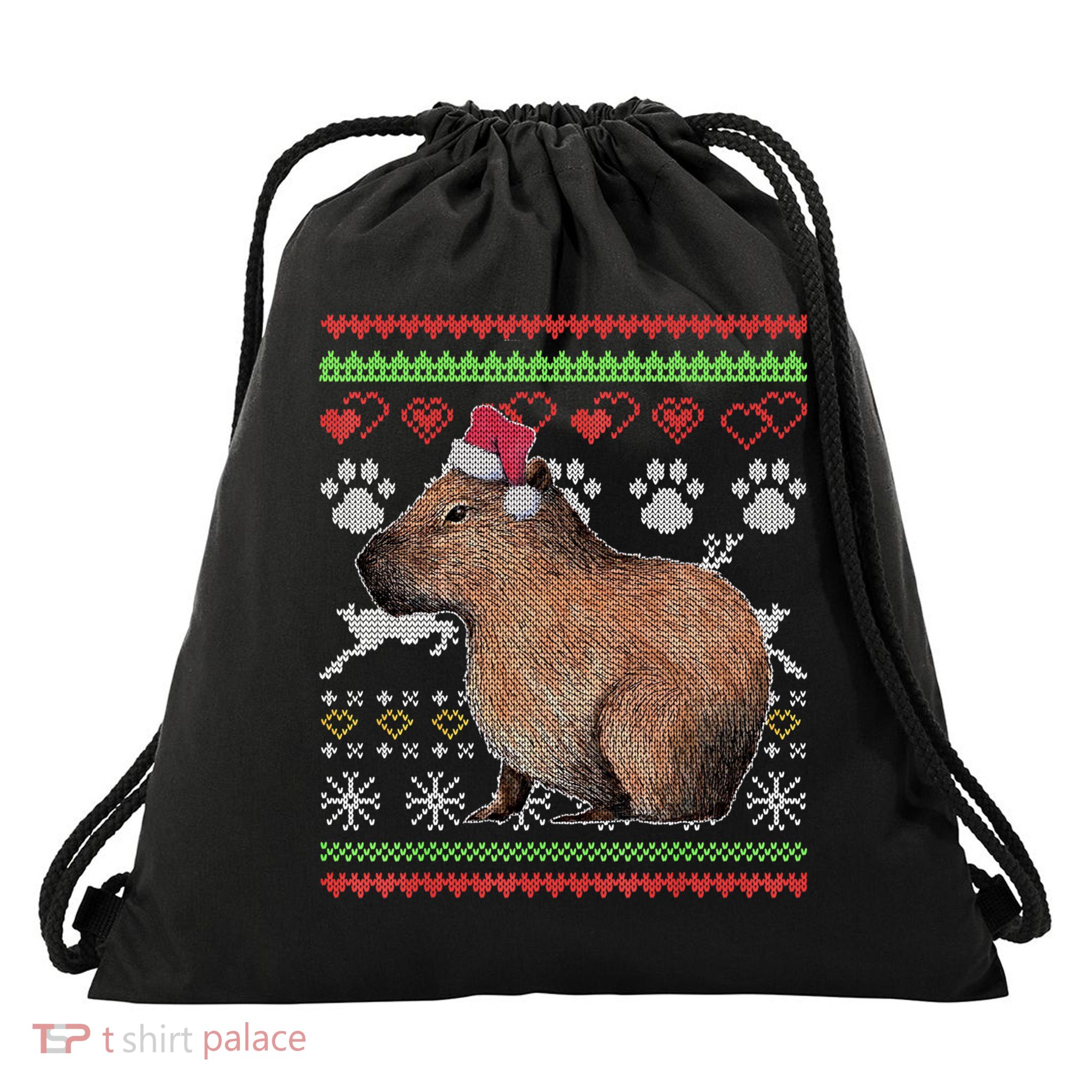 Capybara Santacool Giftclaus Ugly Christmas Sweater Holiday Lover Gift Drawstring Bag