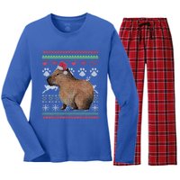 Capybara Santacool Giftclaus Ugly Christmas Sweater Holiday Lover Gift Women's Long Sleeve Flannel Pajama Set 