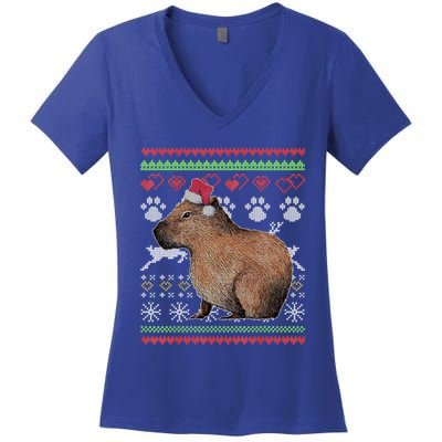 Capybara Santacool Giftclaus Ugly Christmas Sweater Holiday Lover Gift Women's V-Neck T-Shirt