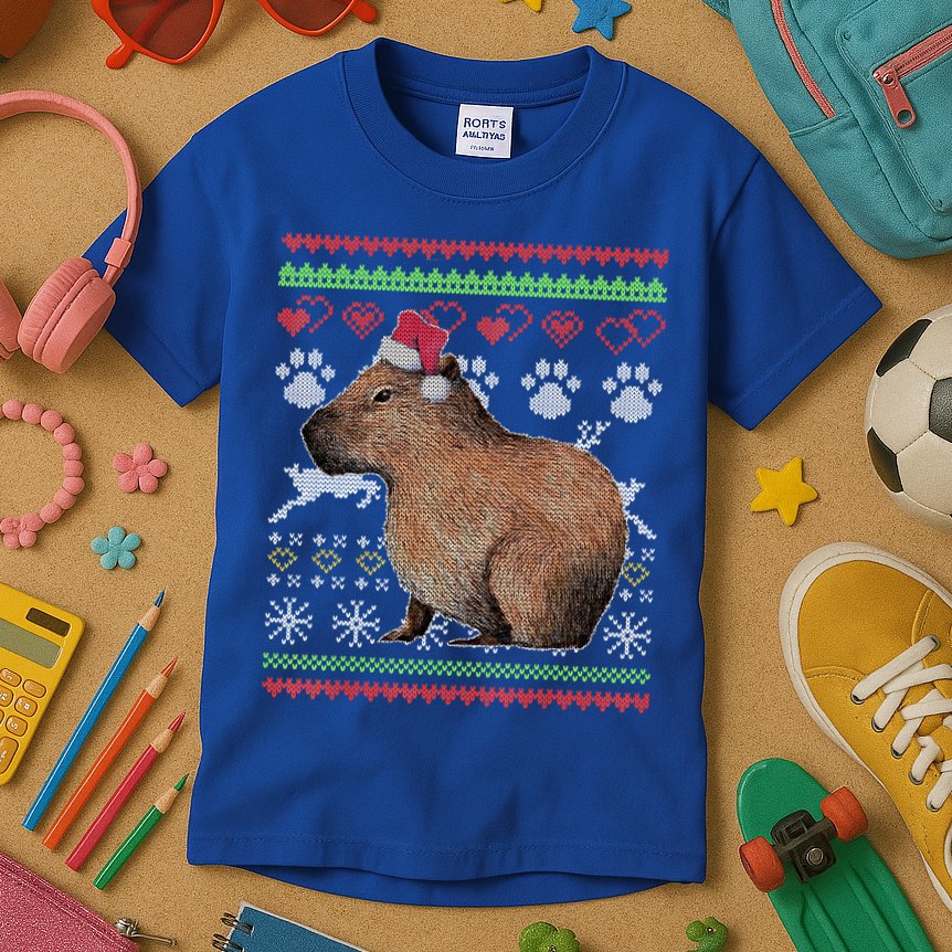 Capybara Santacool Giftclaus Ugly Christmas Sweater Holiday Lover Gift Kids T-Shirt