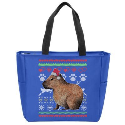 Capybara Santacool Giftclaus Ugly Christmas Sweater Holiday Lover Gift Zip Tote Bag