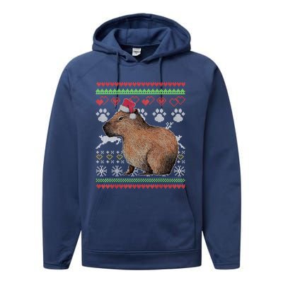 Capybara Santacool Giftclaus Ugly Christmas Sweater Holiday Lover Gift Performance Fleece Hoodie