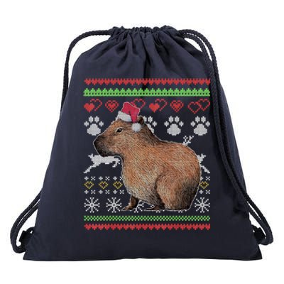 Capybara Santacool Giftclaus Ugly Christmas Sweater Holiday Lover Gift Drawstring Bag