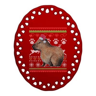 Capybara Santacool Giftclaus Ugly Christmas Sweater Holiday Lover Gift Ceramic Oval Ornament