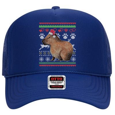 Capybara Santacool Giftclaus Ugly Christmas Sweater Holiday Lover Gift High Crown Mesh Back Trucker Hat