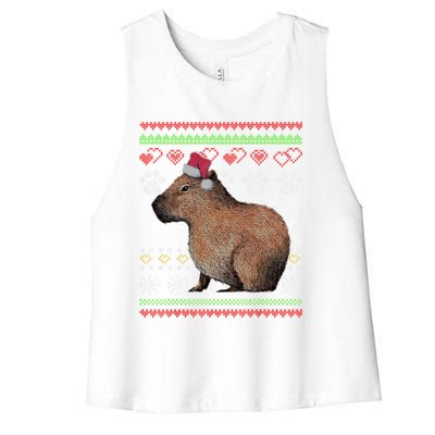 Capybara Santacool Giftclaus Ugly Christmas Sweater Holiday Lover Gift Women's Racerback Cropped Tank