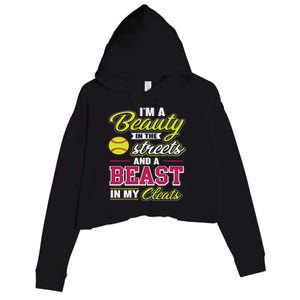 Cute Softball Gift For Softball Players Crop Fleece Hoodie