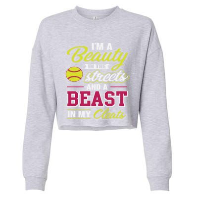 Cute Softball Gift For Softball Players Cropped Pullover Crew