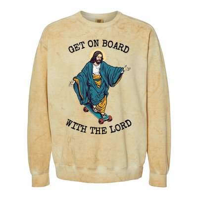 Christ Skateboarding Get On Board With The Lord Jesus Skate Colorblast Crewneck Sweatshirt