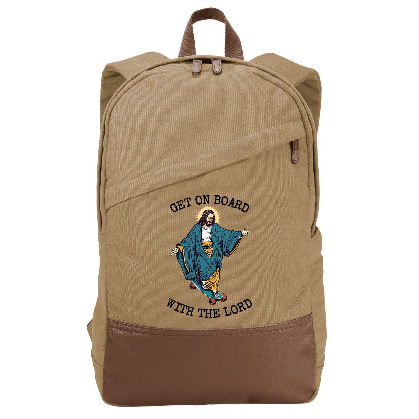 Christ Skateboarding Get On Board With The Lord Jesus Skate Cotton Canvas Backpack
