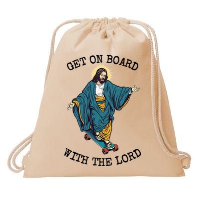 Christ Skateboarding Get On Board With The Lord Jesus Skate Drawstring Bag