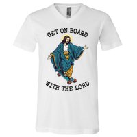 Christ Skateboarding Get On Board With The Lord Jesus Skate V-Neck T-Shirt
