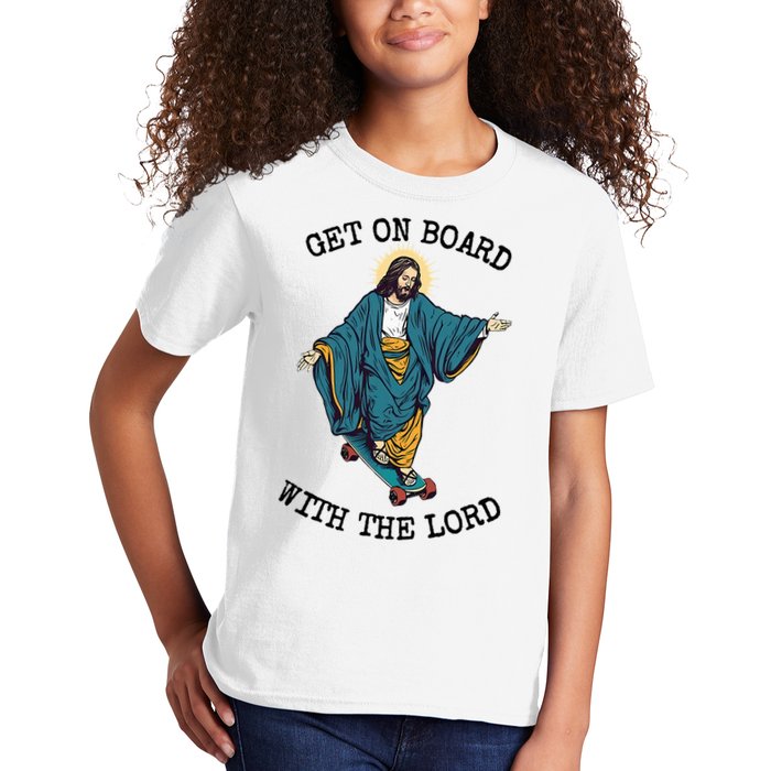 Christ Skateboarding Get On Board With The Lord Jesus Skate Kids T-Shirt