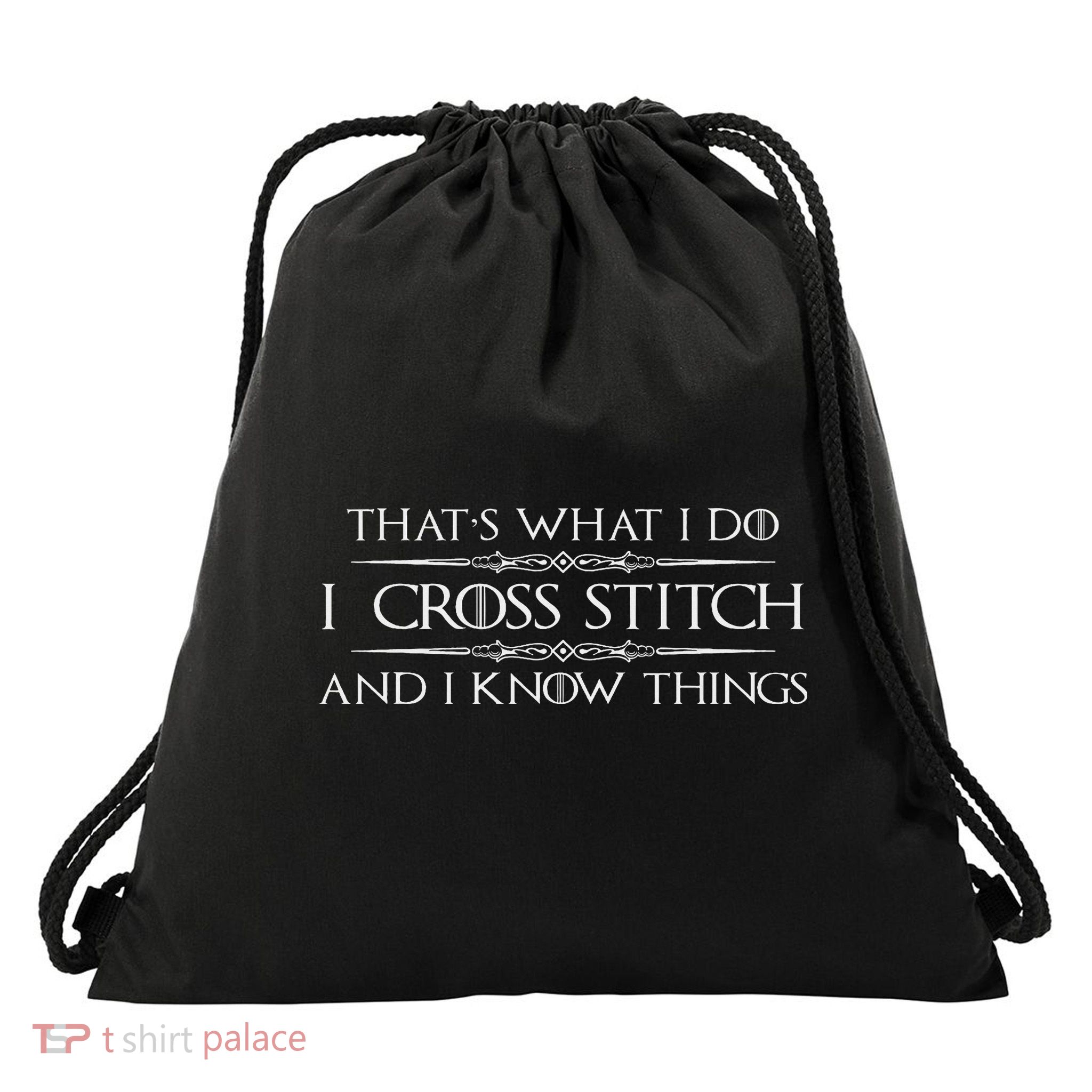 Cross Stitching Gifts I Cross Stitch & I Know Things Funny Drawstring Bag