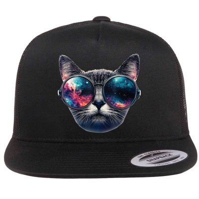 Cat Space Glasses Sunglasses Universe Meme Funny Graphic  Flat Bill Trucker Hat