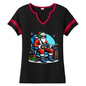 Christmas Santa Gamer Xmas Funny Video Gaming Christmas Ladies Halftime Notch Neck Tee