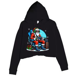 Christmas Santa Gamer Xmas Funny Video Gaming Christmas Crop Fleece Hoodie