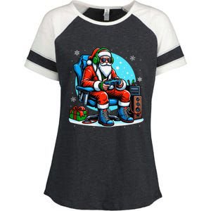 Christmas Santa Gamer Xmas Funny Video Gaming Christmas Enza Ladies Jersey Colorblock Tee