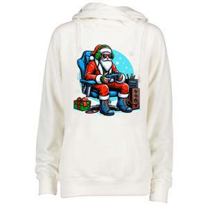 Christmas Santa Gamer Xmas Funny Video Gaming Christmas Womens Funnel Neck Pullover Hood