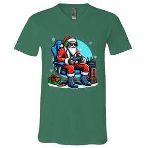 Christmas Santa Gamer Xmas Funny Video Gaming Christmas V-Neck T-Shirt