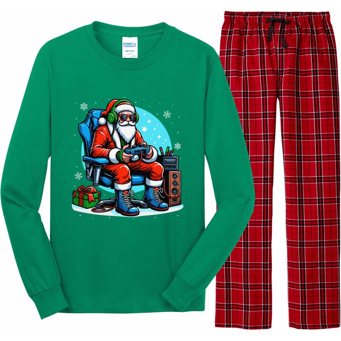 Christmas Santa Gamer Xmas Funny Video Gaming Christmas Long Sleeve Pajama Set