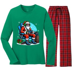 Christmas Santa Gamer Xmas Funny Video Gaming Christmas Women's Long Sleeve Flannel Pajama Set 