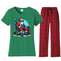 Christmas Santa Gamer Xmas Funny Video Gaming Christmas Women's Flannel Pajama Set