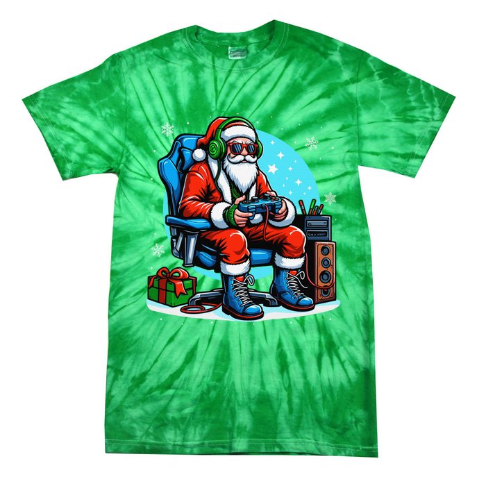 Christmas Santa Gamer Xmas Funny Video Gaming Christmas Tie-Dye T-Shirt