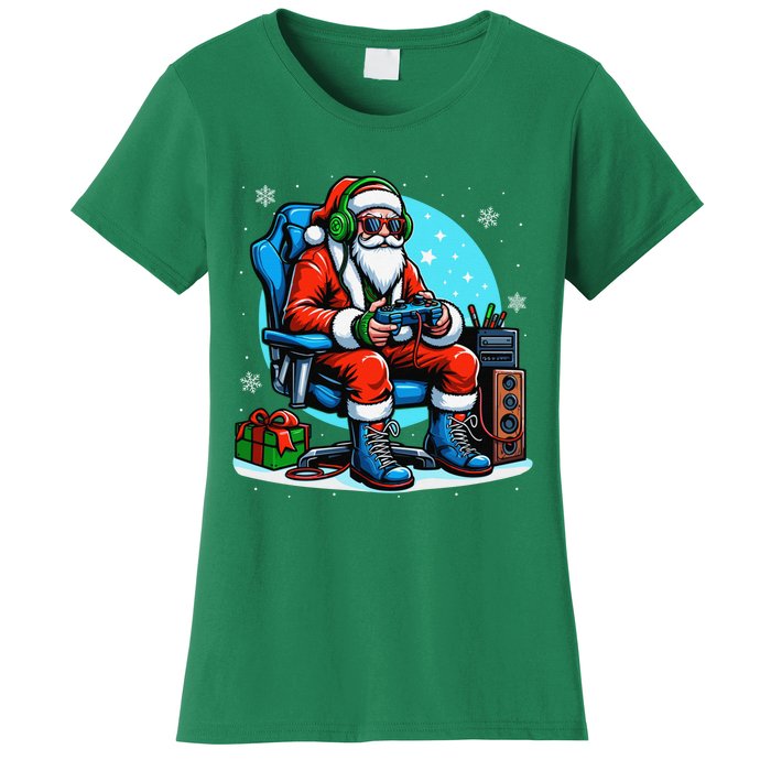 Christmas Santa Gamer Xmas Funny Video Gaming Christmas Women's T-Shirt