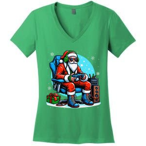 Christmas Santa Gamer Xmas Funny Video Gaming Christmas Women's V-Neck T-Shirt