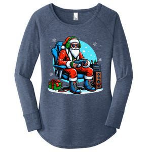 Christmas Santa Gamer Xmas Funny Video Gaming Christmas Women's Perfect Tri Tunic Long Sleeve Shirt