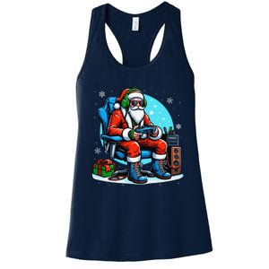 Christmas Santa Gamer Xmas Funny Video Gaming Christmas Women's Racerback Tank