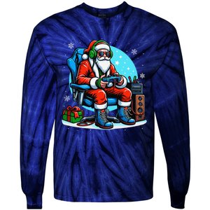 Christmas Santa Gamer Xmas Funny Video Gaming Christmas Tie-Dye Long Sleeve Shirt