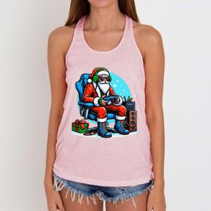 Christmas Santa Gamer Xmas Funny Video Gaming Christmas Women's Knotted Racerback Tank