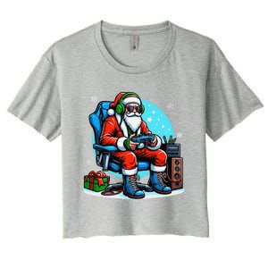 Christmas Santa Gamer Xmas Funny Video Gaming Christmas Women's Crop Top Tee