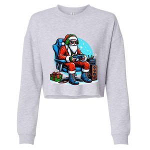 Christmas Santa Gamer Xmas Funny Video Gaming Christmas Cropped Pullover Crew