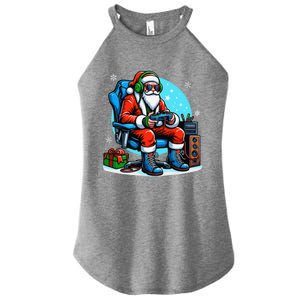 Christmas Santa Gamer Xmas Funny Video Gaming Christmas Women's Perfect Tri Rocker Tank