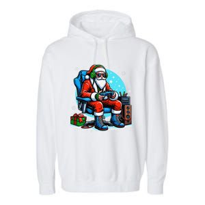 Christmas Santa Gamer Xmas Funny Video Gaming Christmas Garment-Dyed Fleece Hoodie