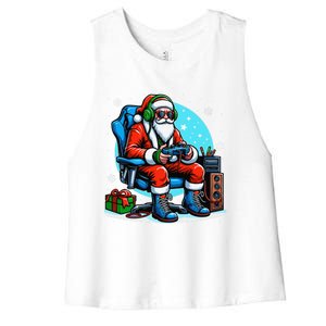 Christmas Santa Gamer Xmas Funny Video Gaming Christmas Women's Racerback Cropped Tank