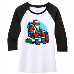 Christmas Santa Gamer Xmas Funny Video Gaming Christmas Women's Tri-Blend 3/4-Sleeve Raglan Shirt