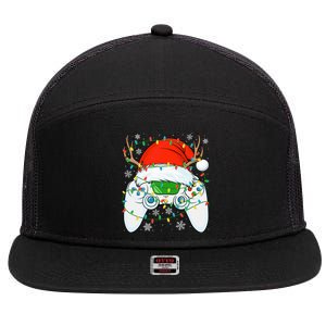 Christmas Santa Gamer Xmas Funny Video Gaming Christmas 7 Panel Mesh Trucker Snapback Hat